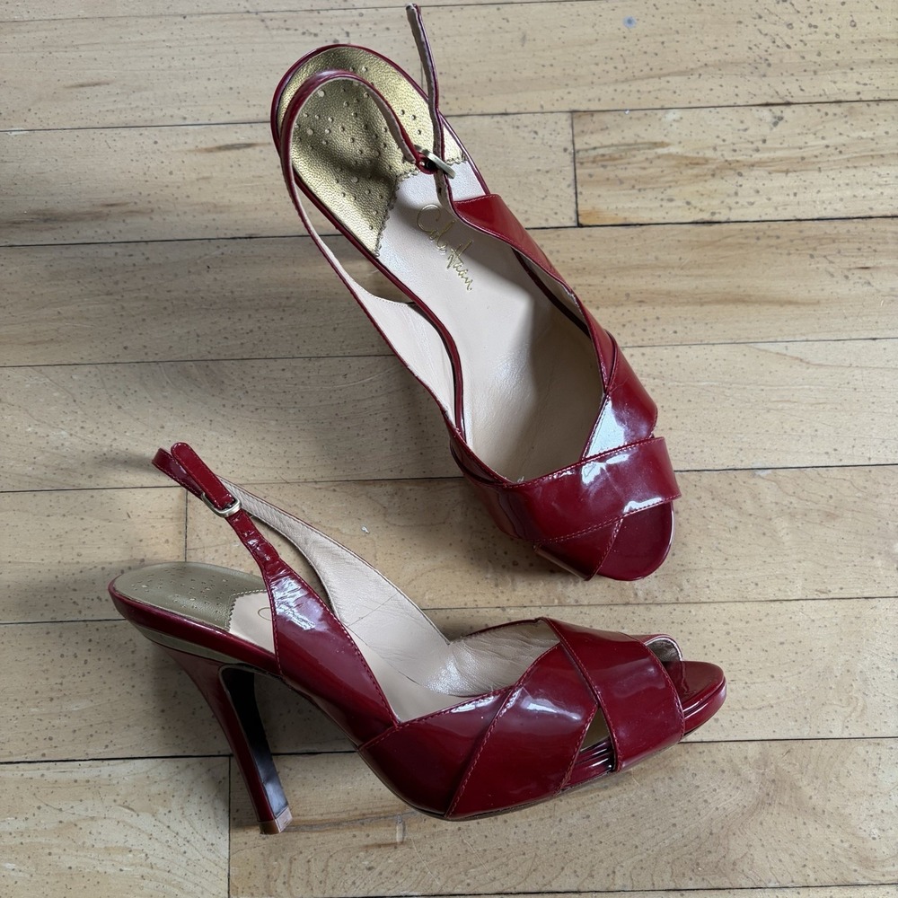 Cole Haan Air‎ Carma Sling Back Red Burgundy Patent Leather Peep Toe Pump 8 B - Picture 4 of 10
